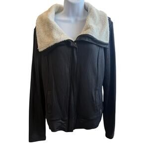 Black Faux Fur Collar Zip Jacket Large